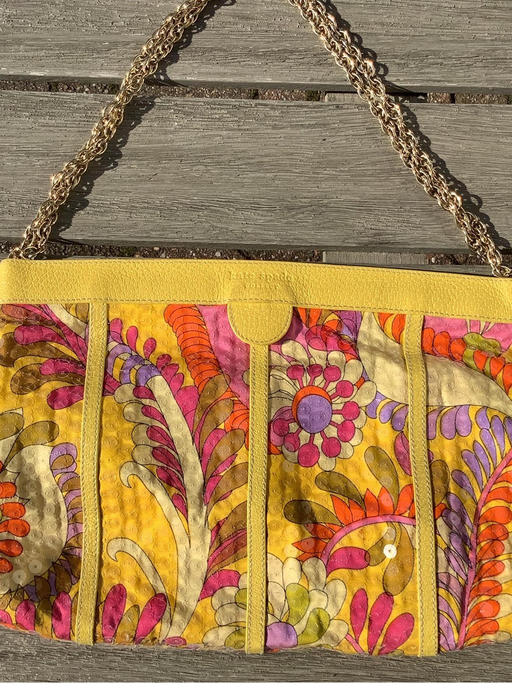 kate spade Yellow Floral Quilted Shoulder Bag with Gold Chain